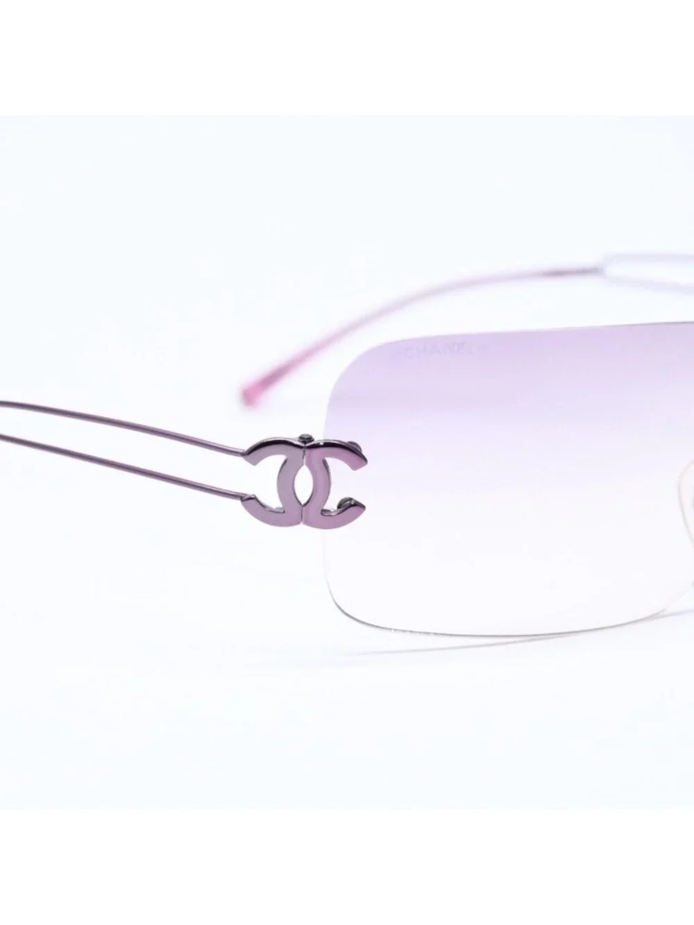 Chanel Rimless Sunglasses Side CC Logo Lavender Light Brown Gradient 16 Eyewear